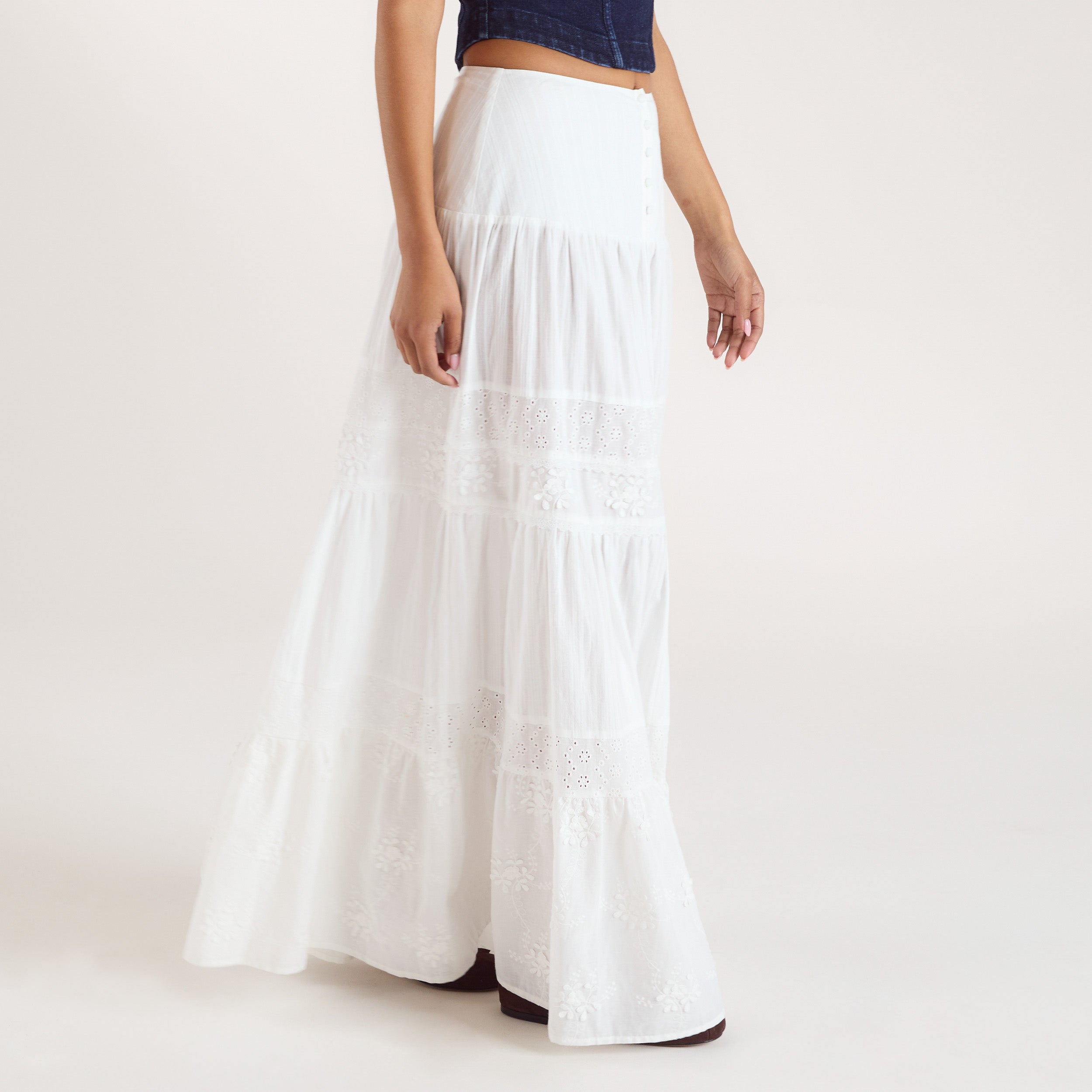 Tiered Maxi Skirt | Tiered Maxi Skirt - White