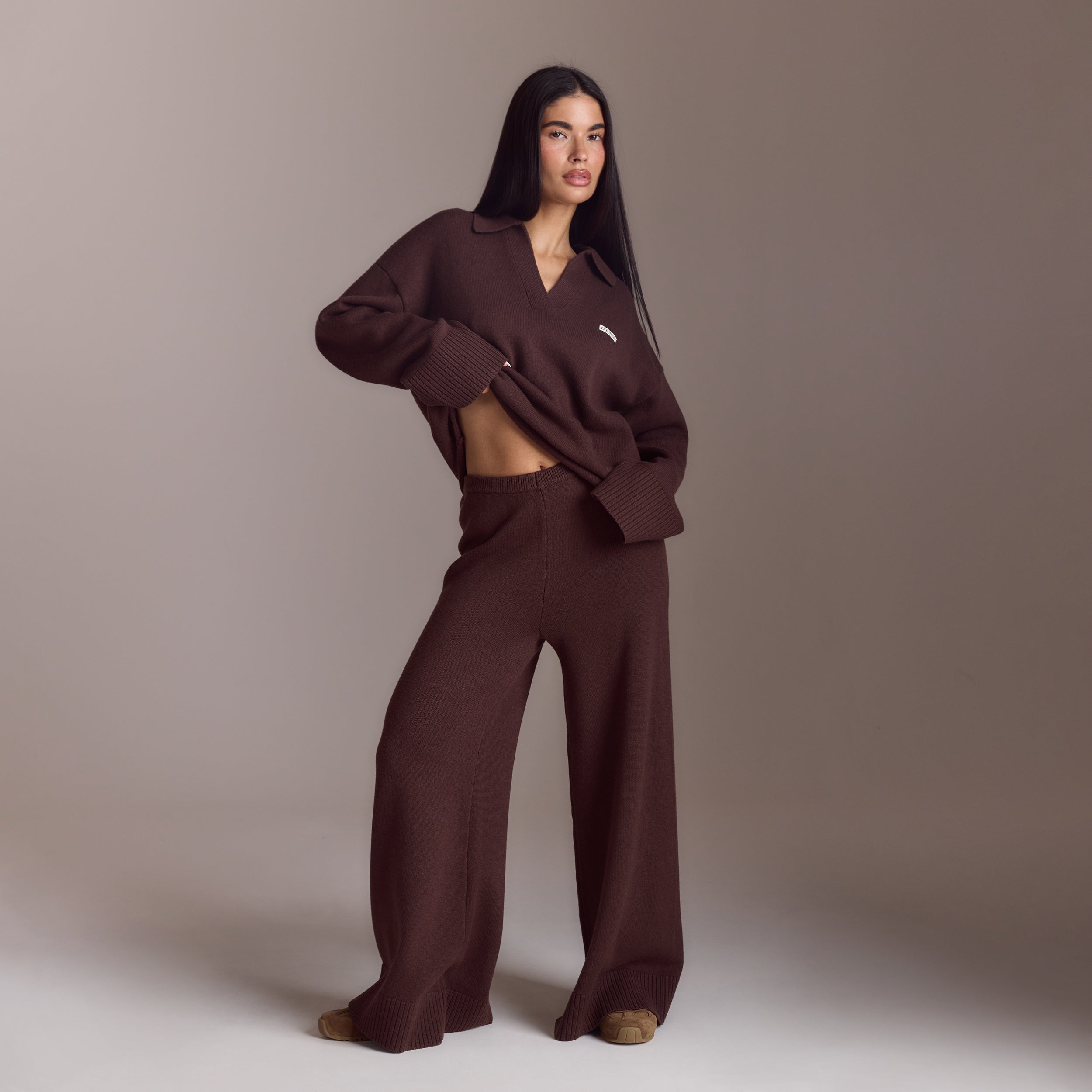 Half Placket Knitted Jumper | Half Placket Knitted Jumper - Chocolate