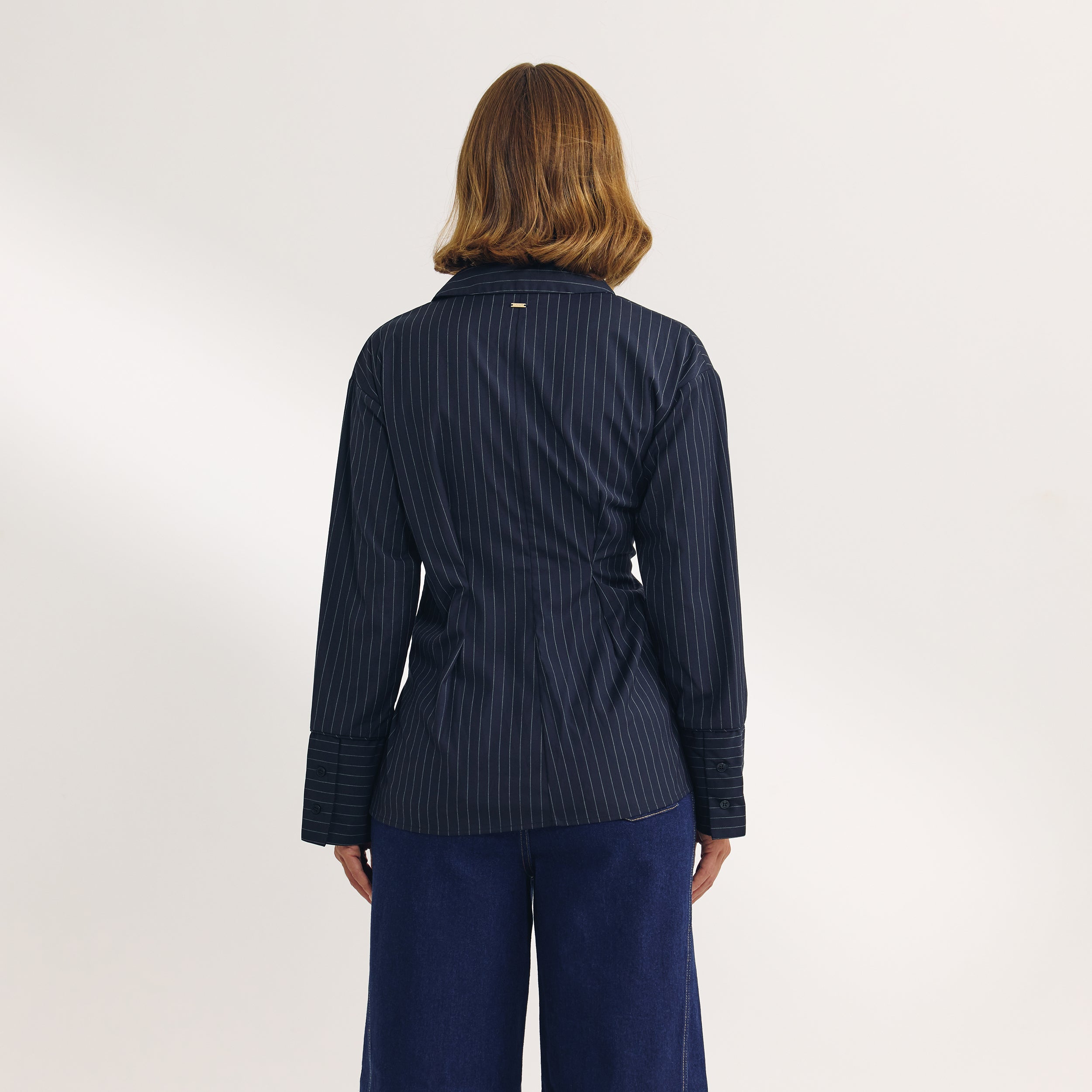 Asymmetric Shirt | Asymmetric Shirt - Navy Pinstripe