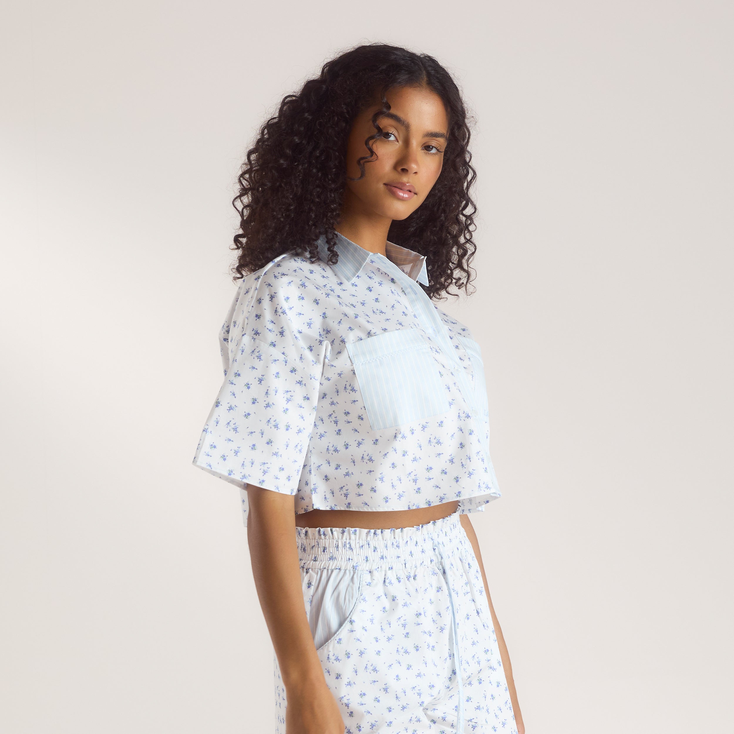 Bloom & Stripe Short-Sleeved Pyjama Shirt | Bloom & Stripe Short-Sleeved Pyjama Shirt - Blue