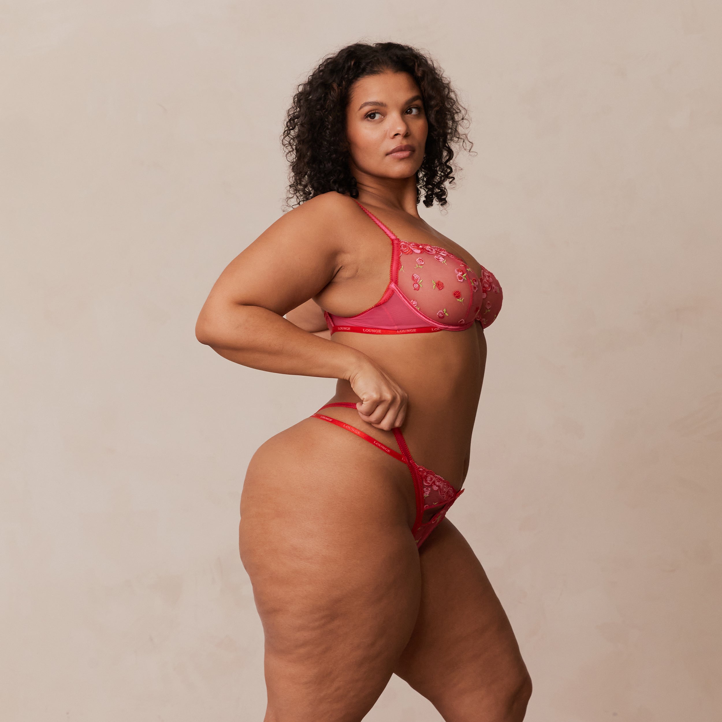 Blush Embroidered Balcony Bra | Leslie, 14DD/XL (G-String)