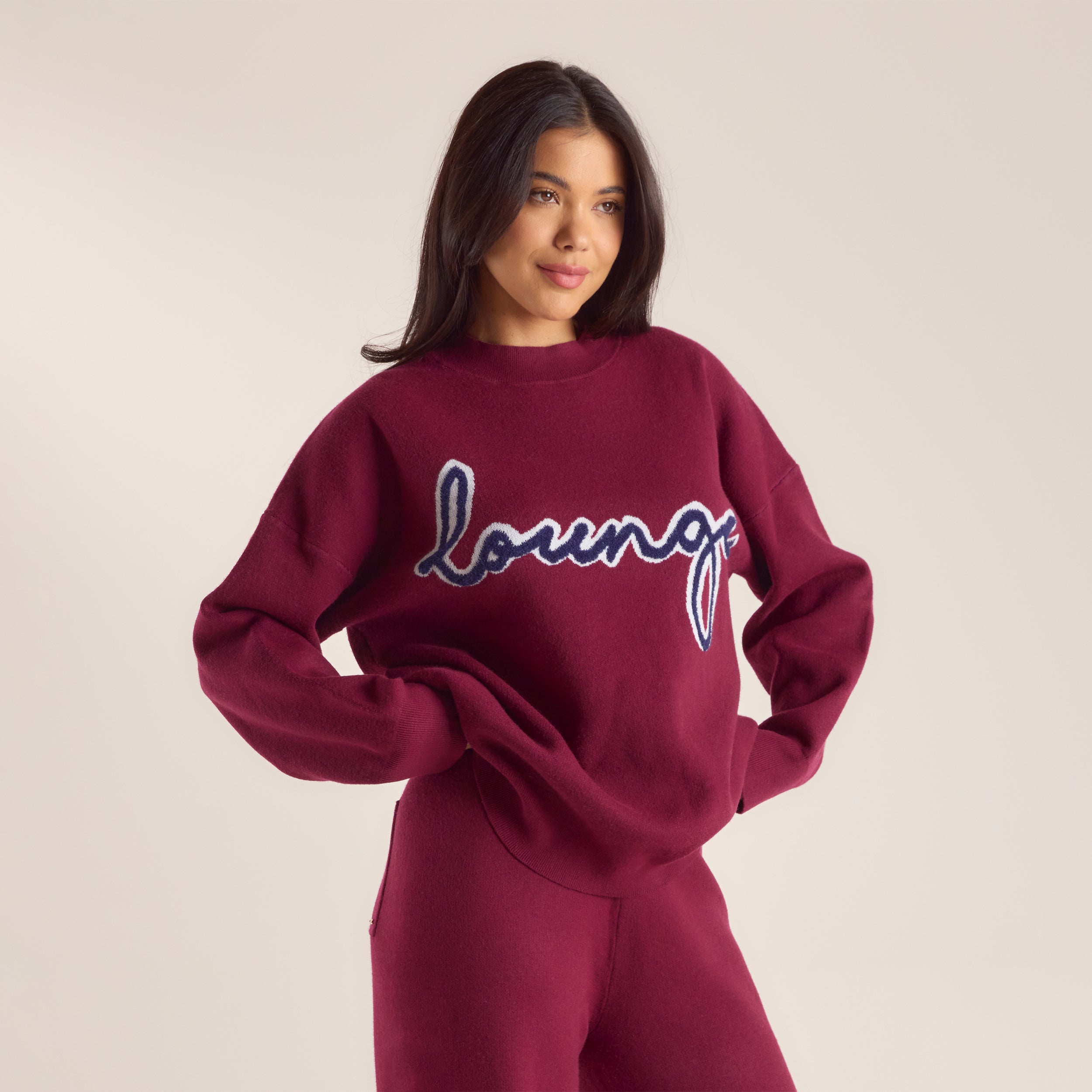 Logo Knitted Crew Neck Jumper | Logo Knitted Crew Neck Jumper - Burgundy