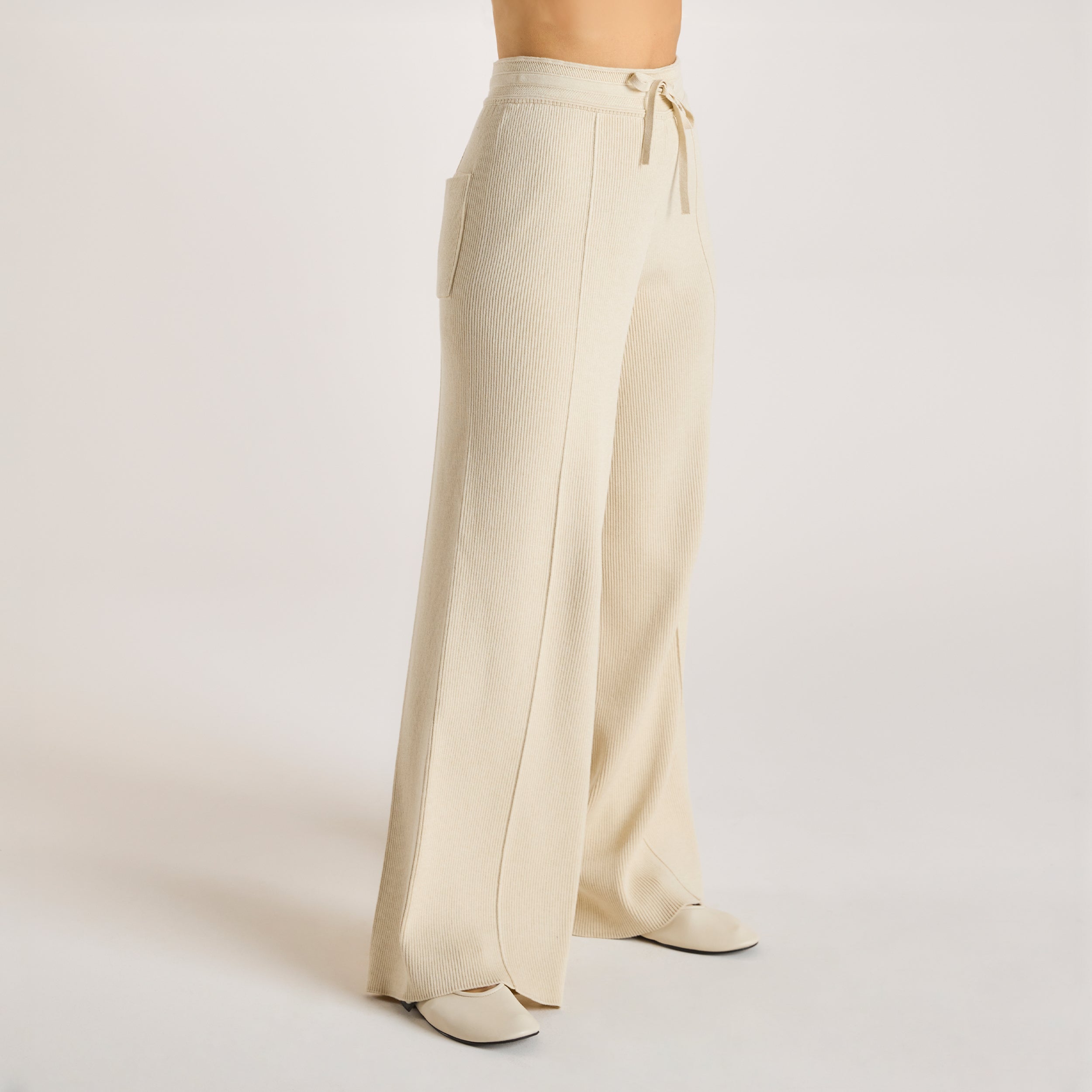 Wide Leg Knitted Trousers  | Wide Leg Knitted Trousers - Cream
