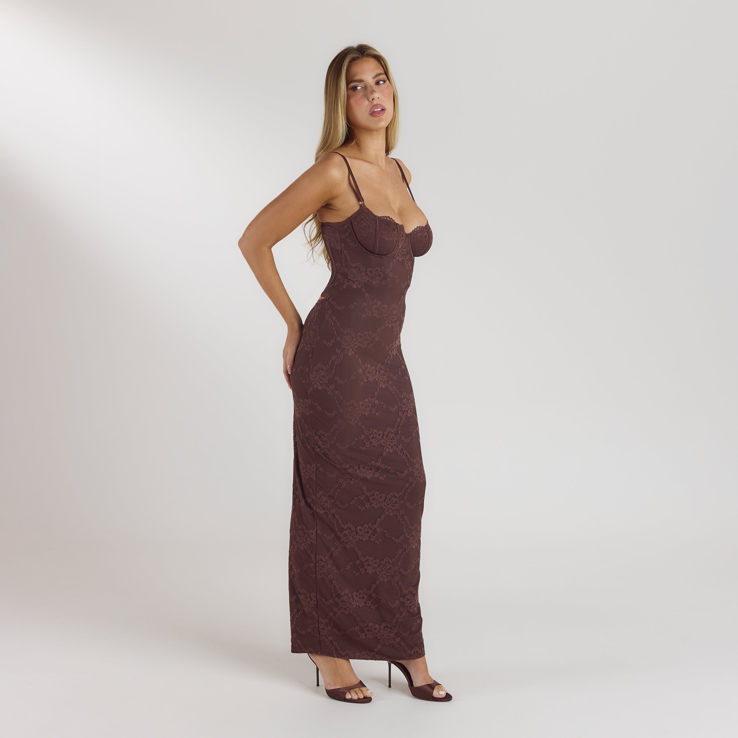 Blossom Maxi Dress with Bodysuit | Blossom Maxi Dress with Bodysuit - Chocolate