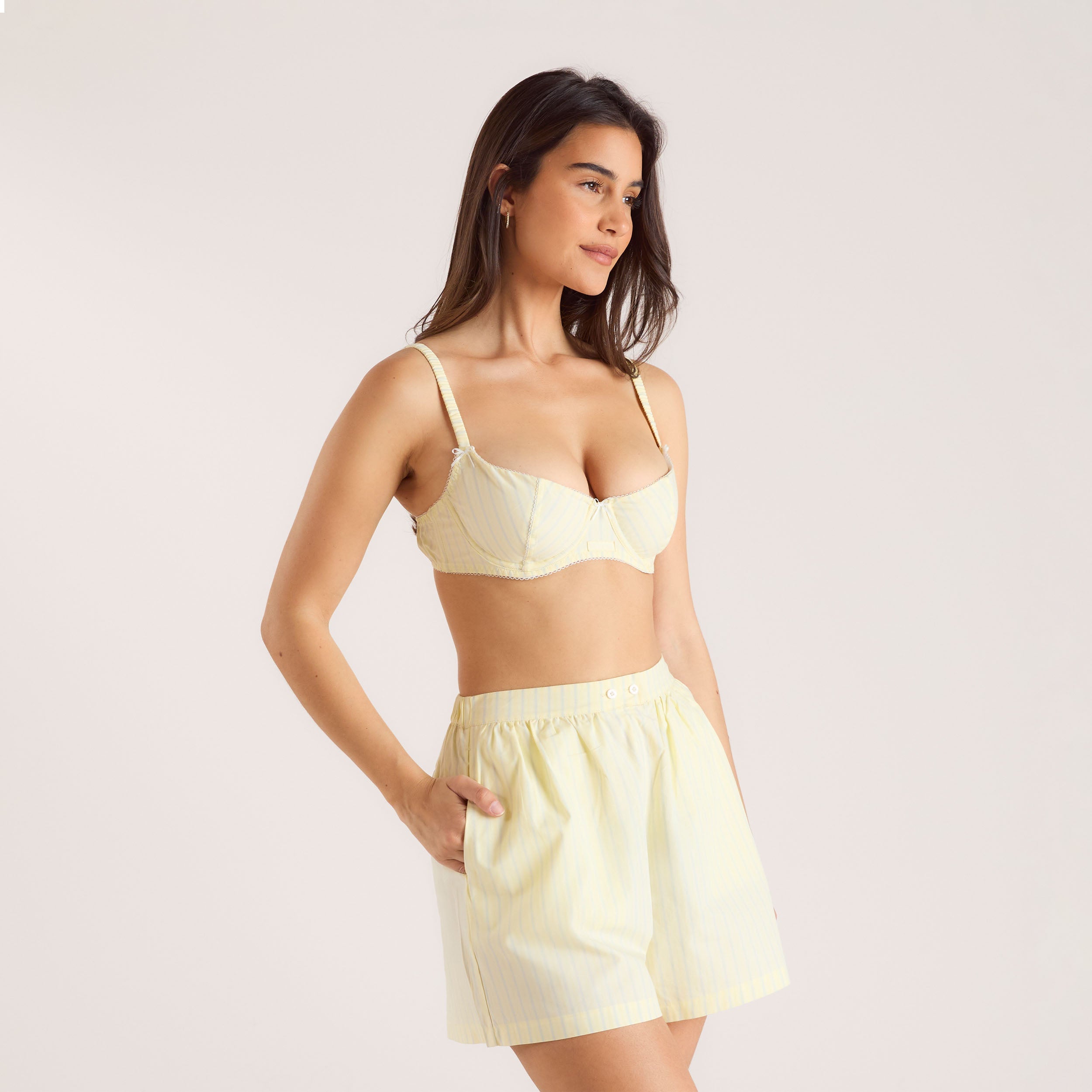 Striped Cotton Balcony Bra | Striped Cotton Balcony Bra - Yellow