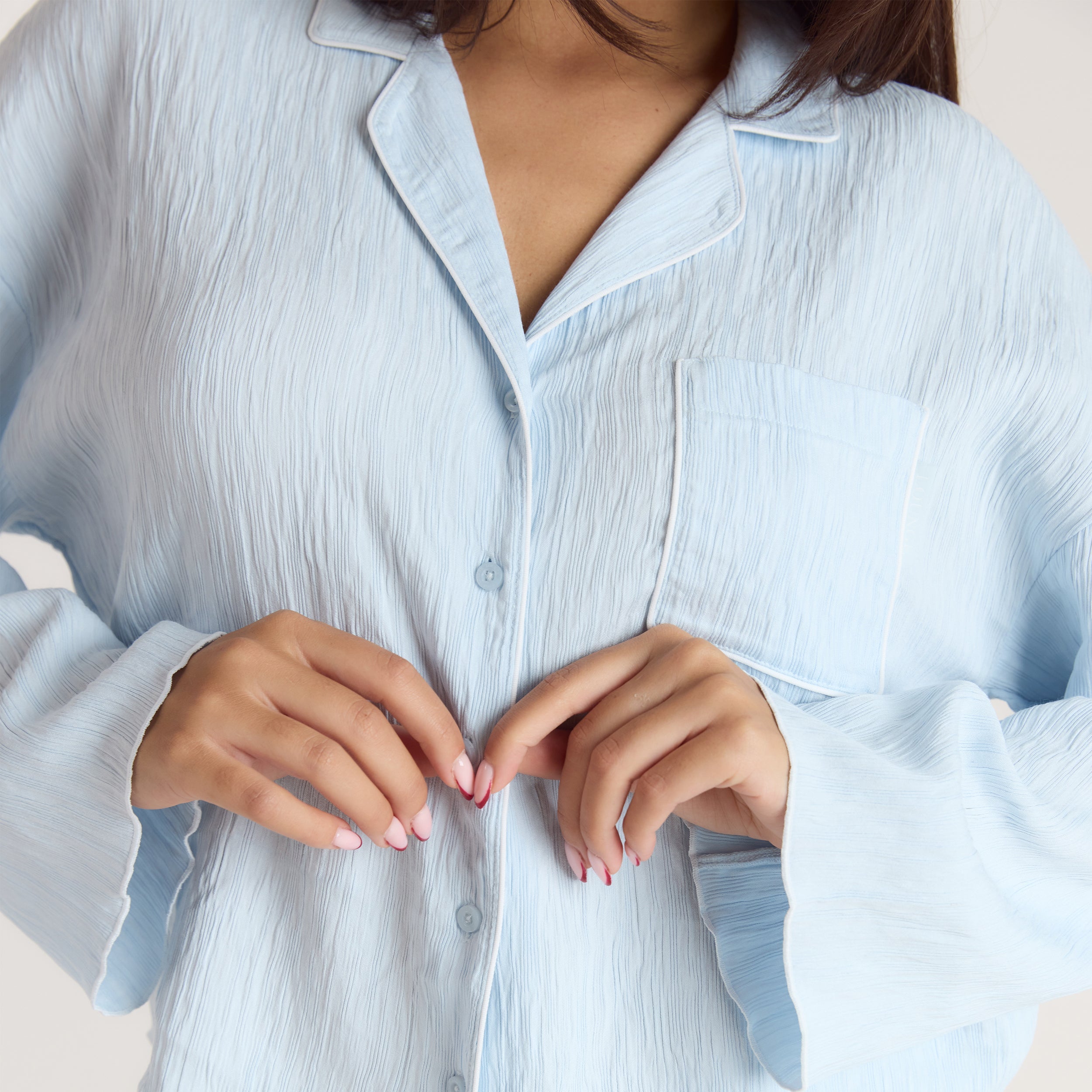 Crinkle Pyjama Top | Crinkle Pyjama Shirt - Blue