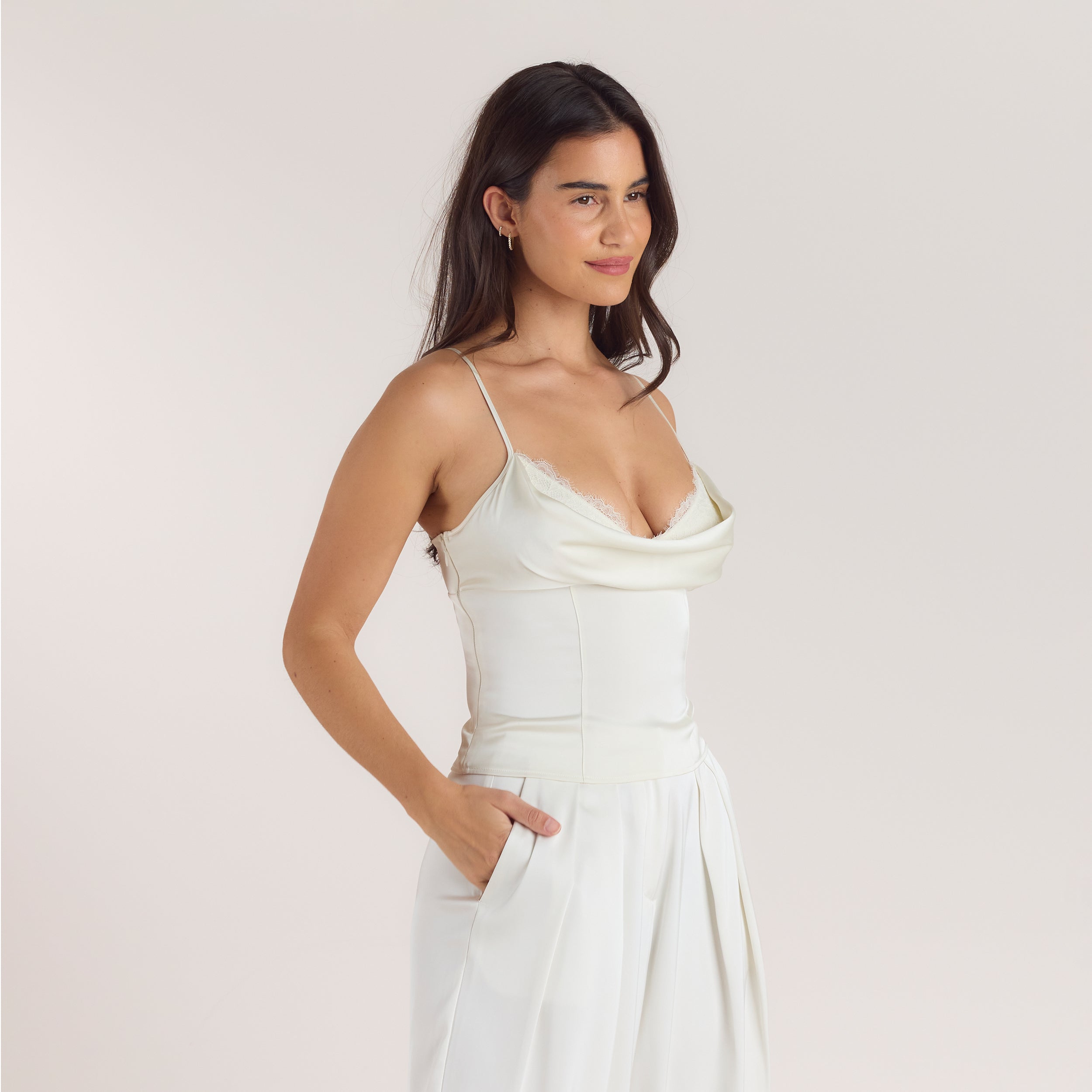 Satin Cowl Neck Cami Top | Satin Cowl Neck Cami Top - Cream