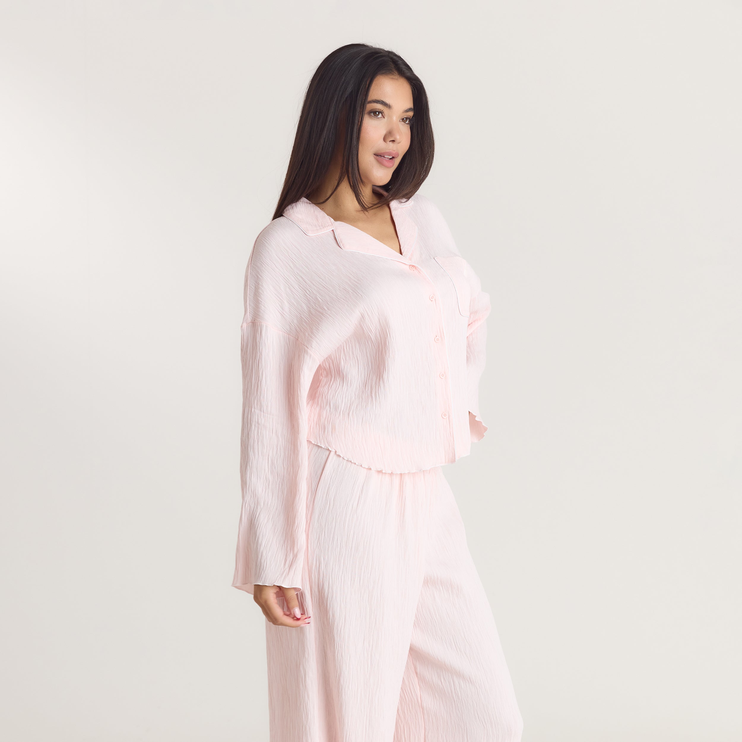 Crinkle Pyjama Top | Crinkle Pyjama Shirt - Pink