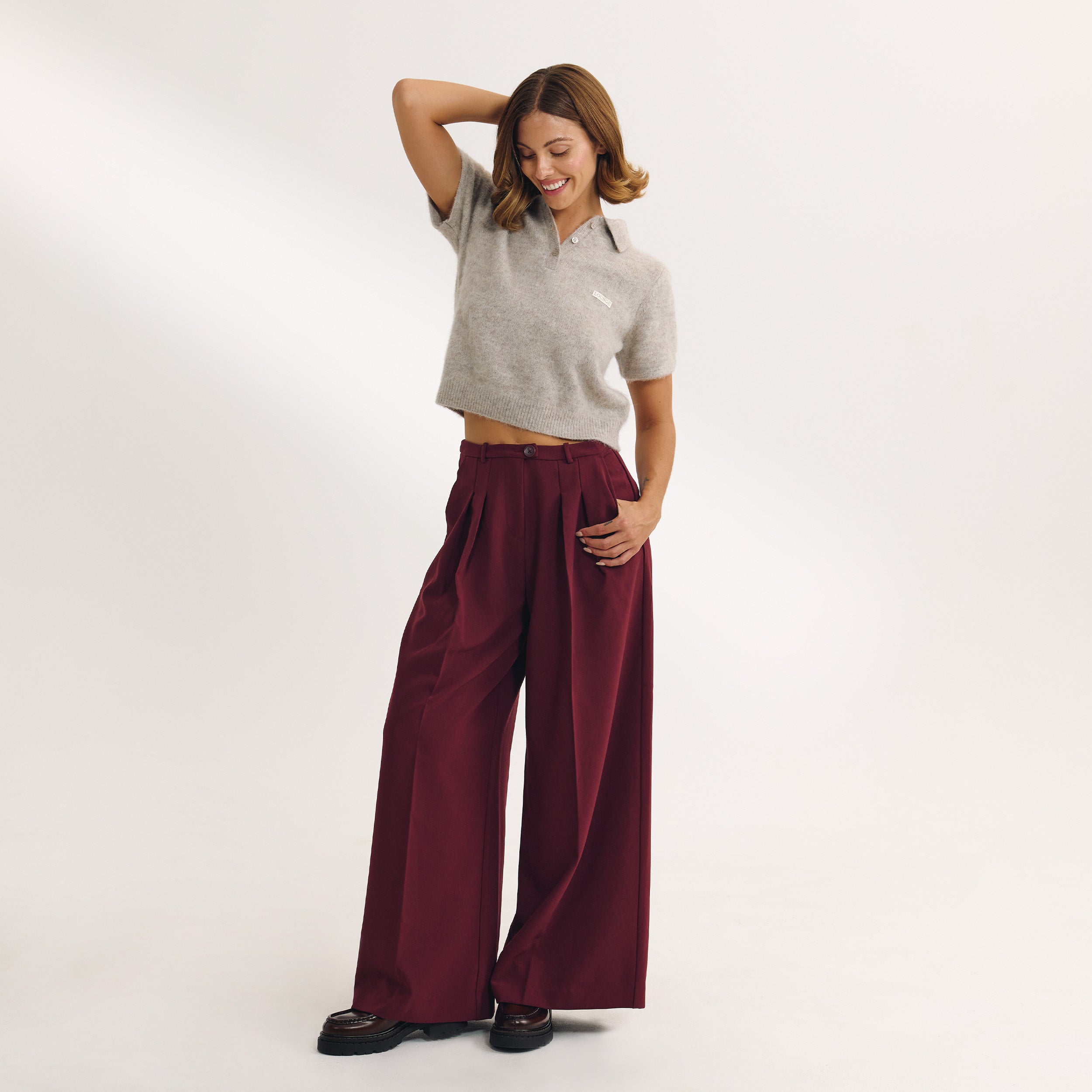 Wide-Leg Tailored Pants | Wide-Leg Tailored Pants - Cherry Lacquer