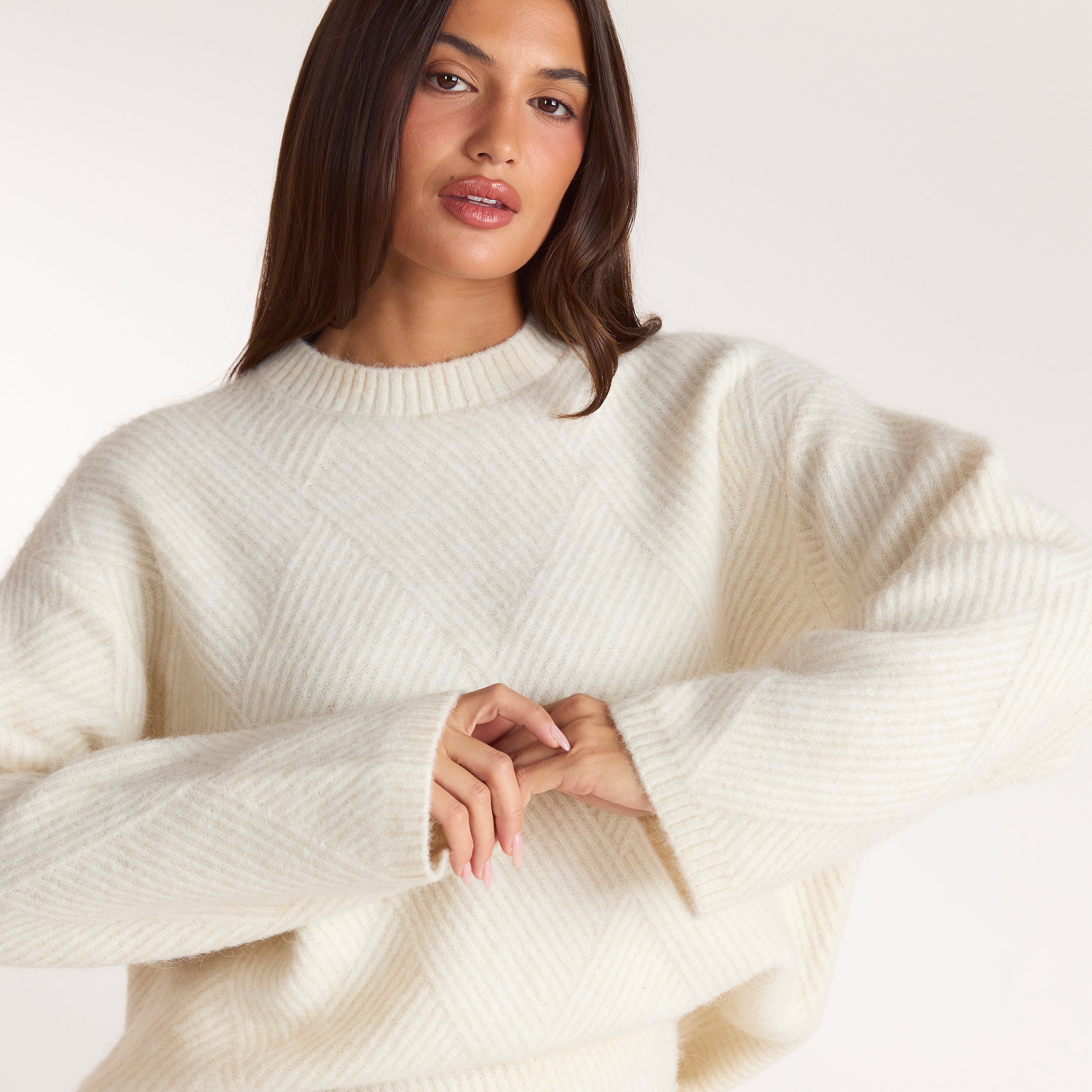 Diamond Knitted Jumper - Cream