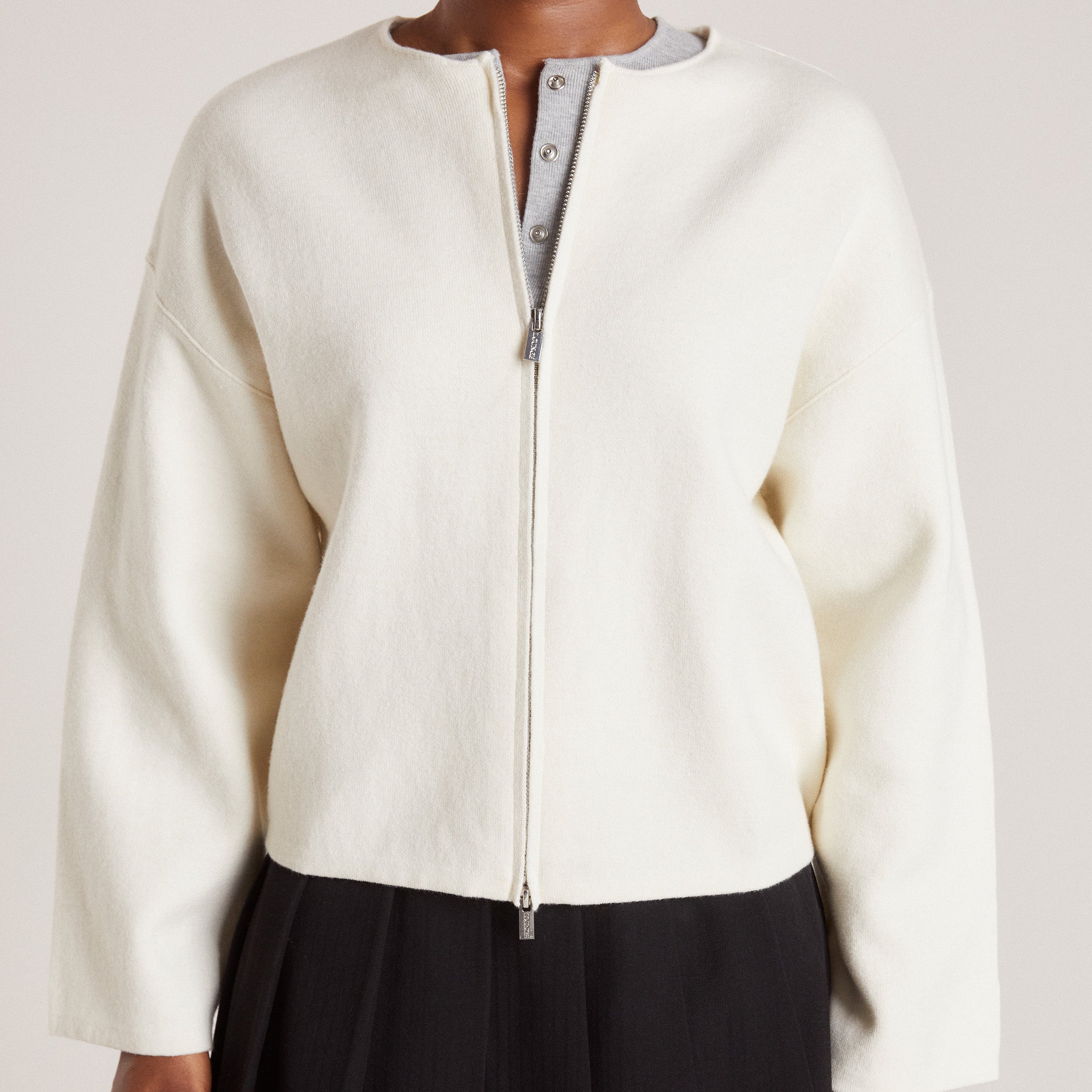 Zip-Up Cardigan | Zip-Up Cardigan - Creme