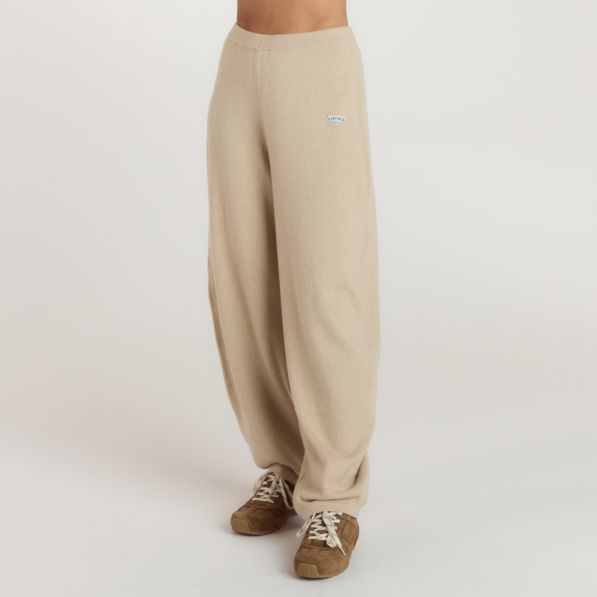 Barrel Leg Knitted Joggers | Barrel Leg Knitted Joggers - Oatmeal Marl