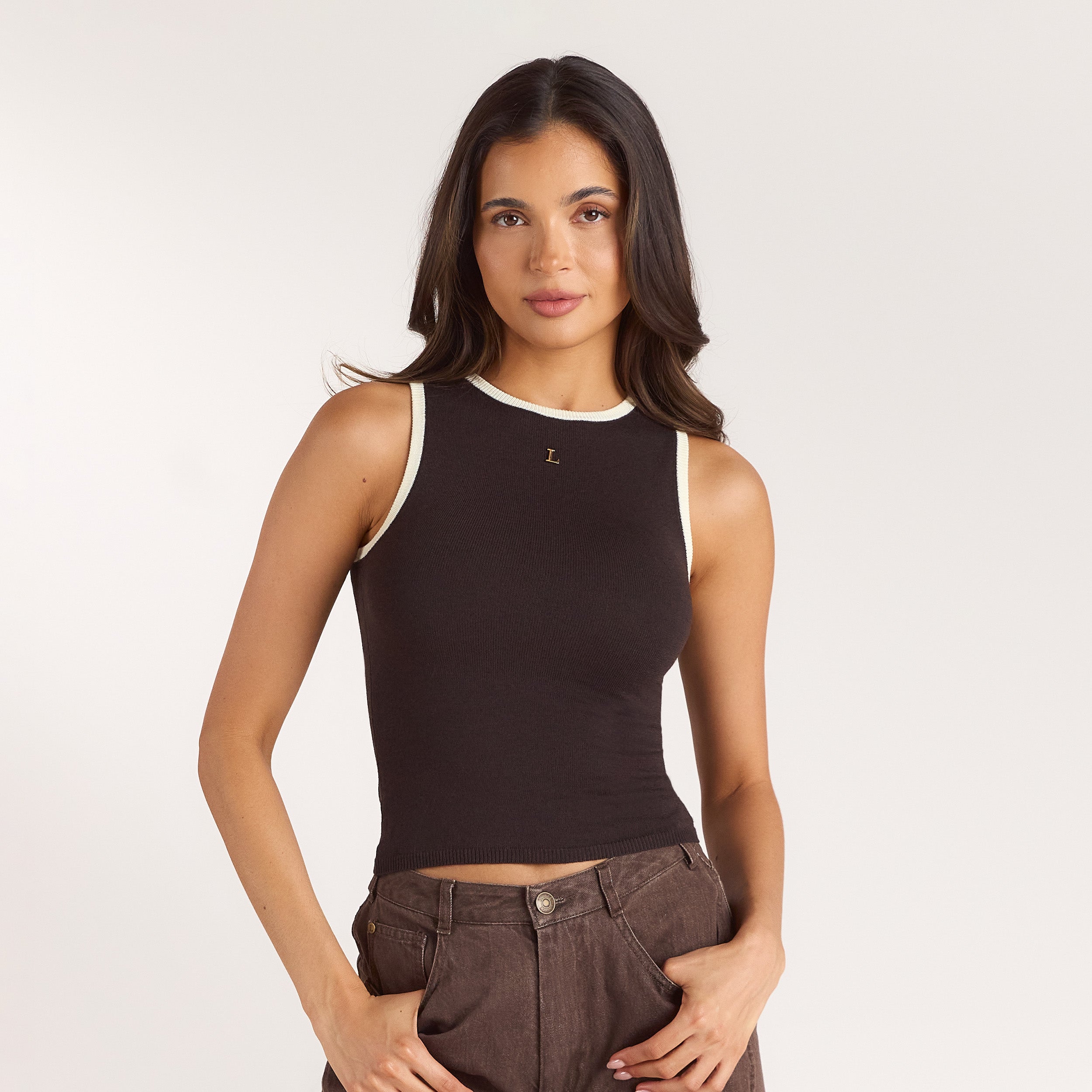 Knitted Vest Top | Knitted Vest Top - Chocolate