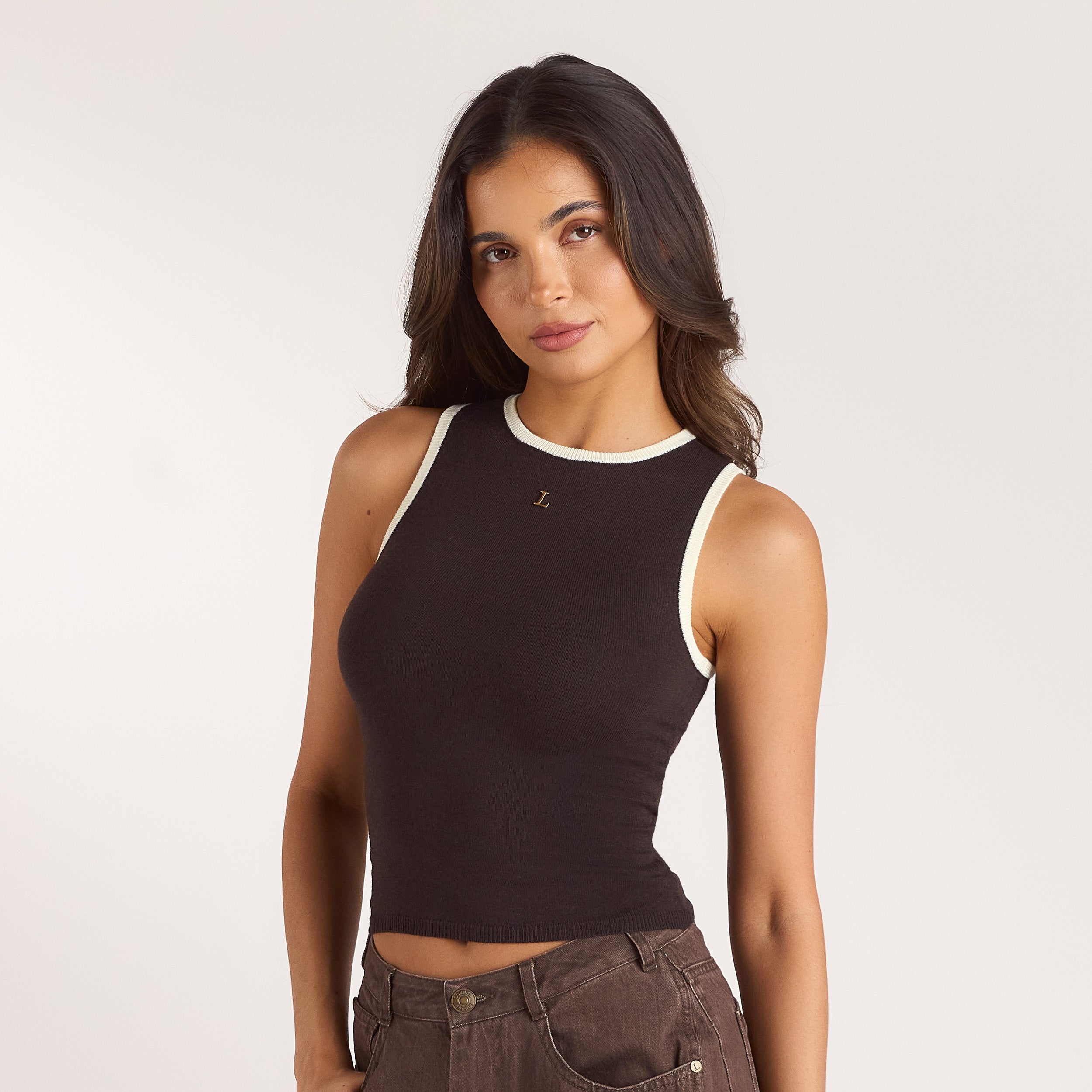 Knitted Vest Top | Knitted Vest Top - Chocolate