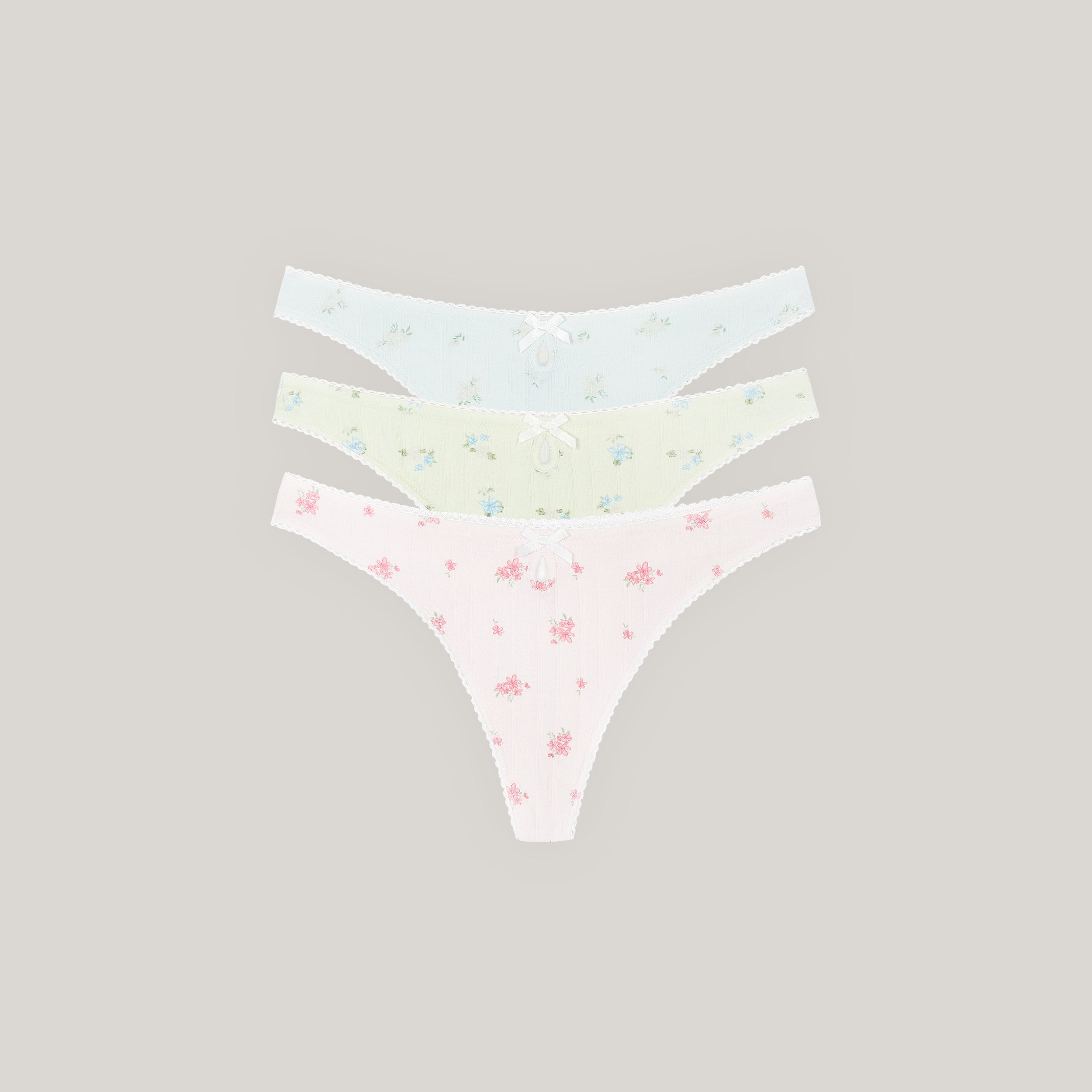 Pointelle Thongs (3-Pack) - Pastel Print