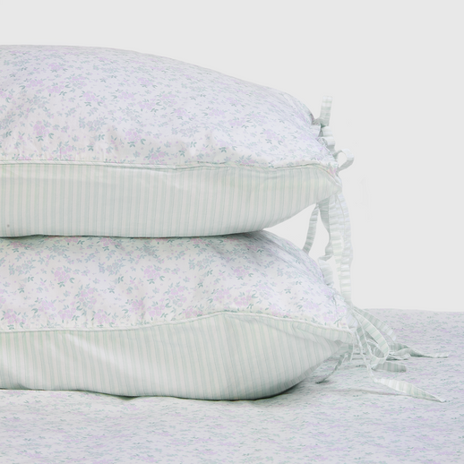 Bloom & Stripe Reversible Pillowcases (2-Pack) - Sage Floral Print alternate